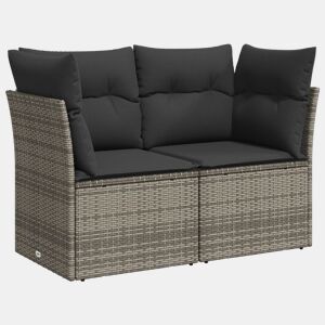 vidaXL Sofá de jardim de 2 lugares com almofadões vime PE cinzento
