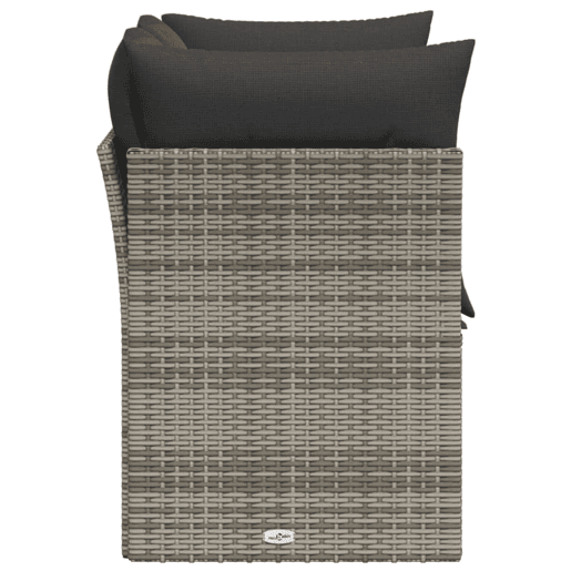 vidaXL Sofá de jardim de 2 lugares com almofadões vime PE cinzento vidaXL Sofá de jardim de 2 lugares com almofadões vime PE cinzento