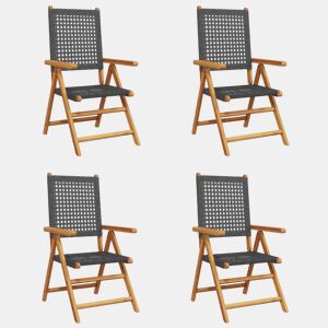 vidaXL Cadeiras jardim reclináveis 4 pcs vime PEmadeira maciça preto