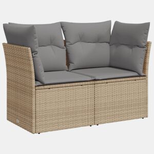 vidaXL Sofá de jardim de 2 lugares com almofadões vime PE bege