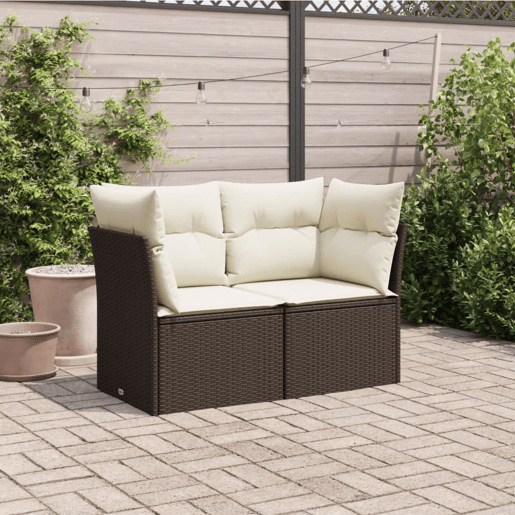vidaXL Sofá de jardim com almofadões 2 lugares vime PE castanho