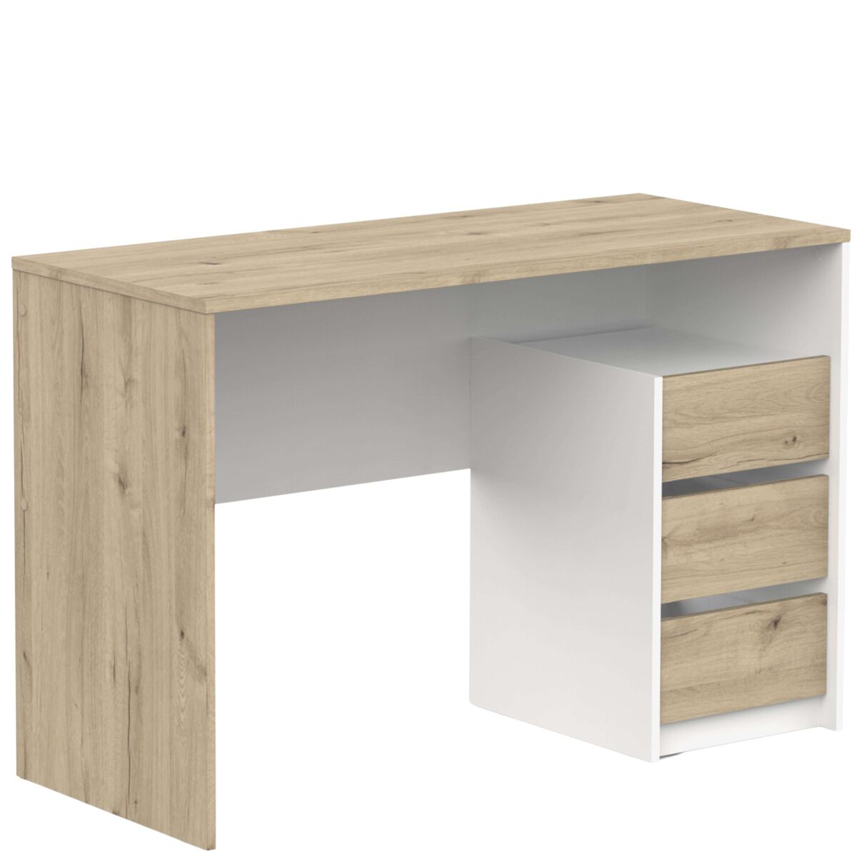 Mesa escritorio harison de oficina en color roble real y blanco waterford con 3 cajones 117x77x50 cm melamina