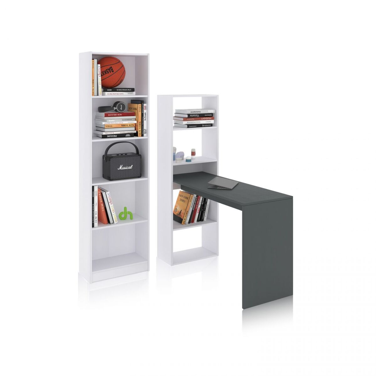 Pack de escritorio y estantería de 5 baldas en blanco artik y gris grafito cosmic plus blanco artik (blanco mate) - gris grafito 120 x 71 x 53 cm