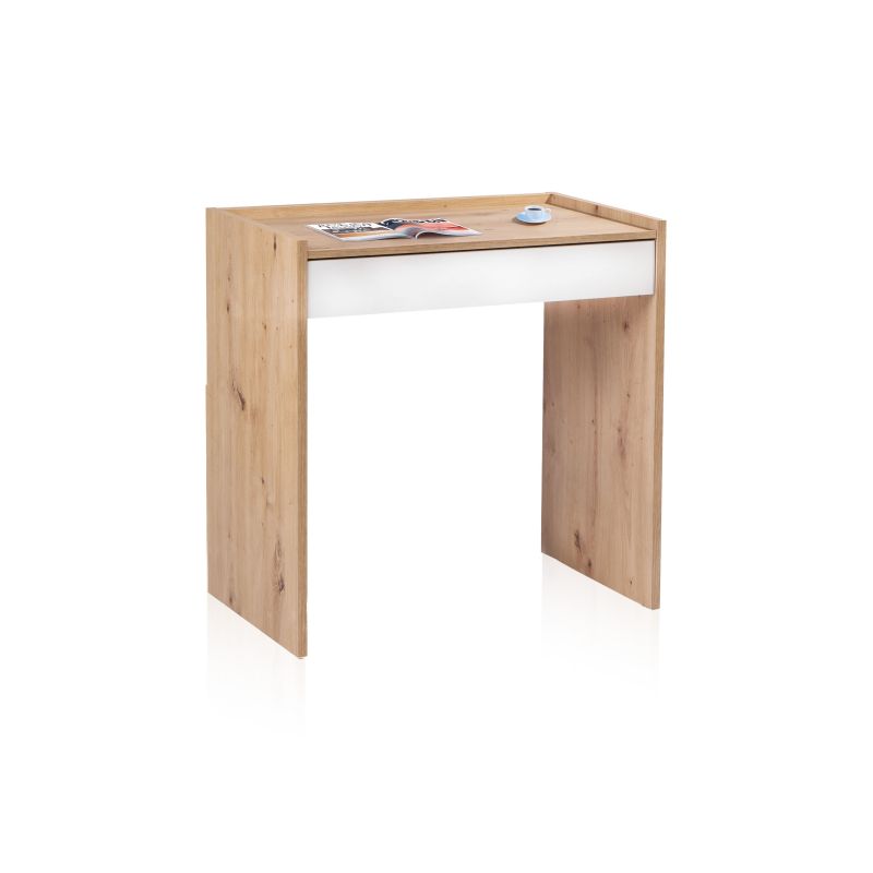 Mesa de escritorio con cajón dess blanco artik (blanco mate) - roble nodi 81,5 x 77 x 40 cm