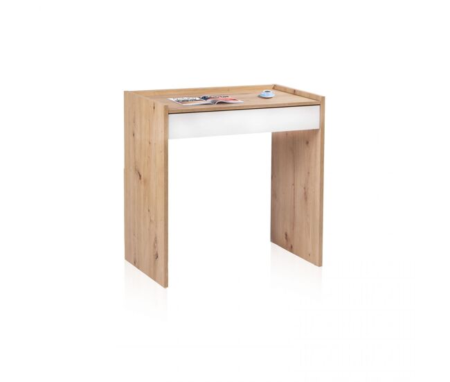 Mesa de escritorio compacta con cajón en blanco artik y roble nodi 81,5x40 cm dess blanco artik (blanco mate) - roble nodi 81,5 x 77 x 40 cm
