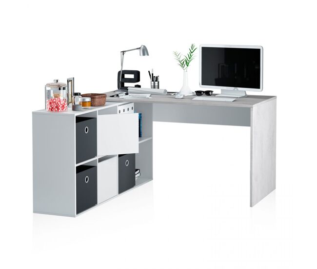 Mesa de escritorio multiposición en blanco mate y gris cemento 136x139 cm move blanco artik (blanco mate) - gris cemento 203 x 74 x 66 cm