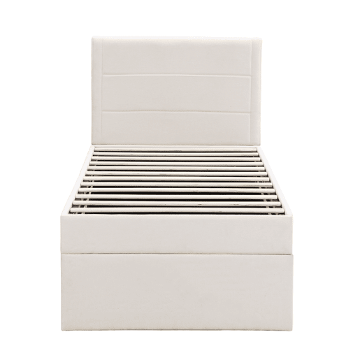 Cama articulada com estrado de ripas - 90x200 cm - tecido de linho - Bege