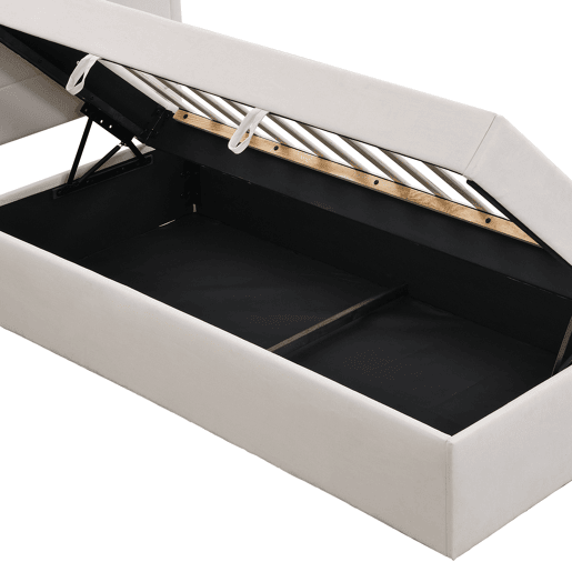 Cama articulada com estrado de ripas - 90x200 cm - tecido de linho - Bege