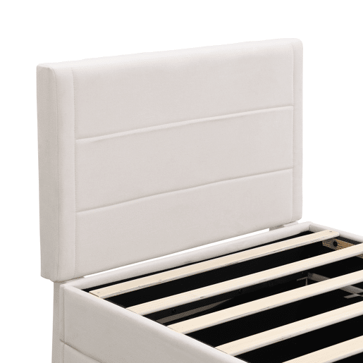 Cama articulada com estrado de ripas - 90x200 cm - tecido de linho - Bege