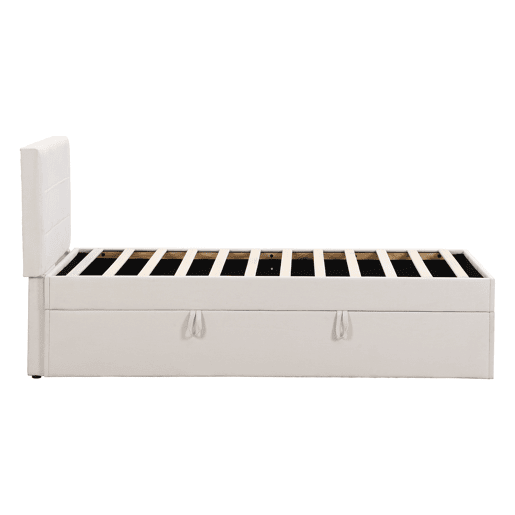 Cama articulada com estrado de ripas - 90x200 cm - tecido de linho - Bege
