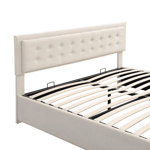 Cama contentor estofada em veludo 160x200cm - com gaveta e estrado de molas - Bege (sem colchão)