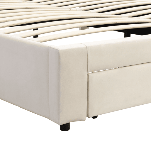 Cama contentor estofada em veludo 160x200cm - com gaveta e estrado de molas - Bege (sem colchão)