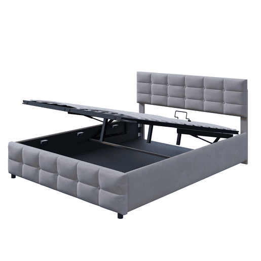 Cama de arrumação em veludo 180x200 cm - com estrado de molas - Cinzento Cama de arrumação em veludo 180x200 cm - com estrado de molas - Cinzento