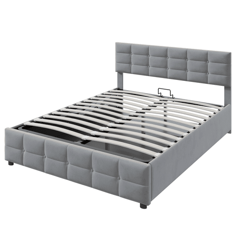 Cama de arrumação em veludo 180x200 cm - com estrado de molas - Cinzento Cama de arrumação em veludo 180x200 cm - com estrado de molas - Cinzento