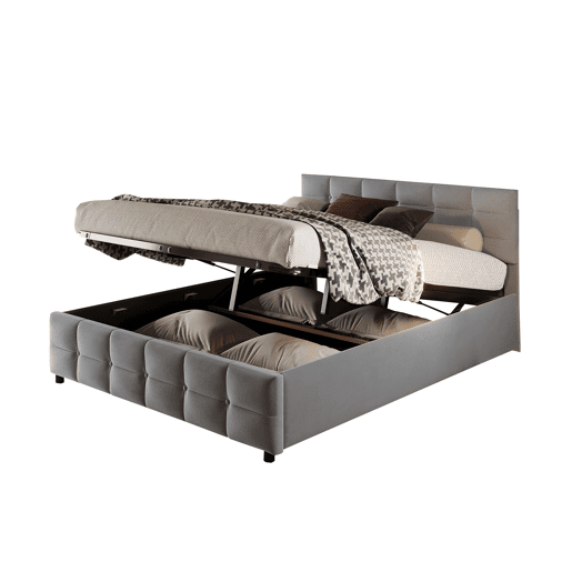 Cama de arrumação em veludo 180x200 cm - com estrado de molas - Cinzento Cama de arrumação em veludo 180x200 cm - com estrado de molas - Cinzento