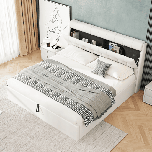 Cama de couro sintético com sofá de 140x200 cm - couro sintético - cabeceira com sofá - Branco