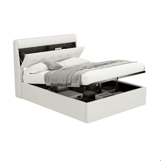 Cama de couro sintético com sofá de 140x200 cm - couro sintético - cabeceira com sofá - Branco
