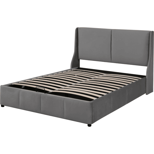 Cama para arrumação estofada 140x200cm em veludo - cama para arrumação com estrado de ripas - Cinzento