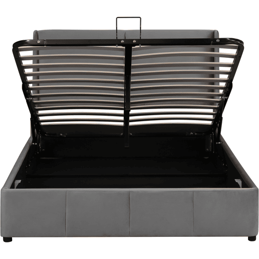 Cama para arrumação estofada 140x200cm em veludo - cama para arrumação com estrado de ripas - Cinzento
