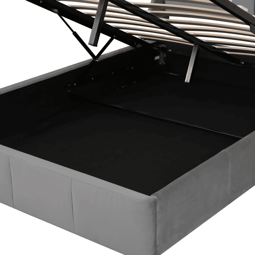 Cama para arrumação estofada 140x200cm em veludo - cama para arrumação com estrado de ripas - Cinzento