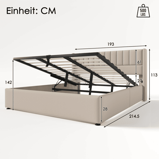 Cama contentora estofada em linho 180x200cm com estrado de ripas - Bege