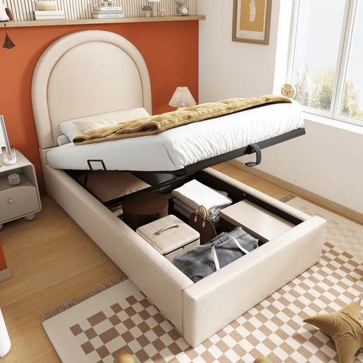 Berço estofado estampado - 90x190 cm - Com arrumação - Bege Berço estofado estampado - 90x190 cm - Com arrumação - Bege