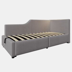 Contentor-cama 90x200cm - Sofá-cama de veludo - com luz de leitura e portas de carregamento - com estrado de molas - Cinzento