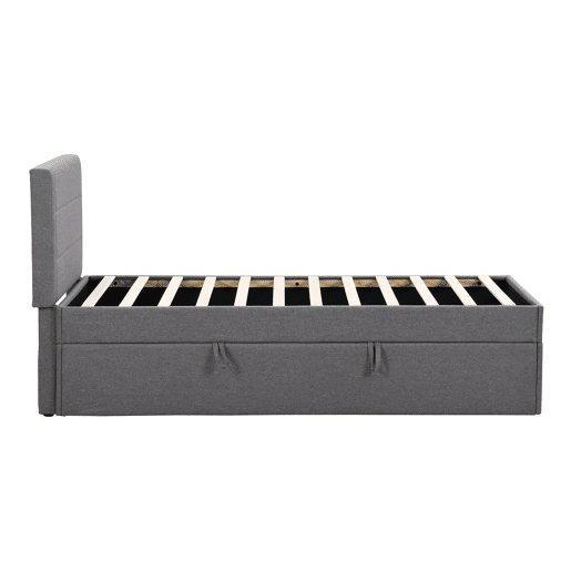 Cama articulada com estrado de ripas - 90x200 cm - tecido de linho - Cinzento