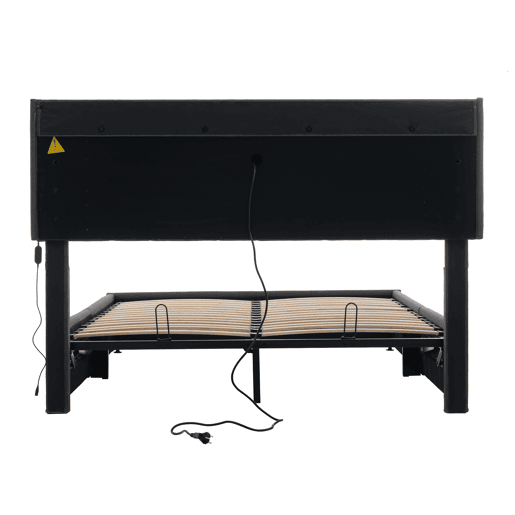 Cama contentor 160x200cm - com LED e portas de carga - tecido de linho - Cinzento Cama contentor 160x200cm - com LED e portas de carga - tecido de linho - Cinzento