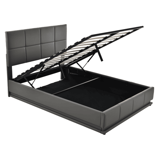 Cama contentora estofada 140x200 cm com iluminação LED - em imitação de pele - Cinzento
