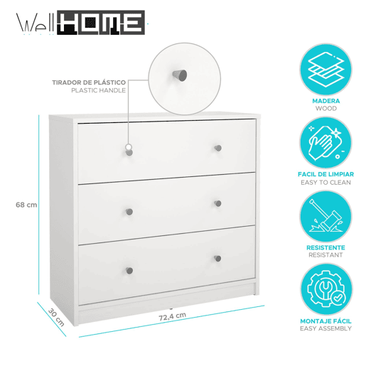 Cômoda Ebro WellHome com 3 gavetas