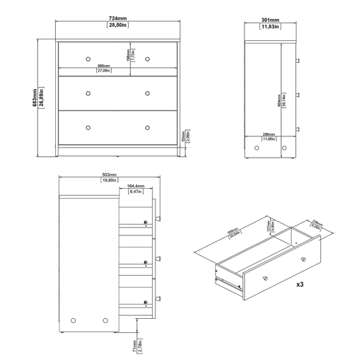 Cômoda Ebro WellHome com 3 gavetas