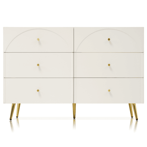Cómoda com 6 gavetas - pés dourados - em aglomerado de madeira - Branco Cómoda com 6 gavetas - pés dourados - em aglomerado de madeira - Branco