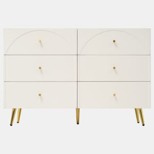 Cómoda com 6 gavetas - pés dourados - em aglomerado de madeira - Branco