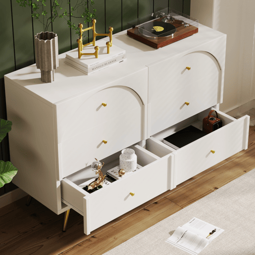 Cómoda com 6 gavetas - pés dourados - em aglomerado de madeira - Branco Cómoda com 6 gavetas - pés dourados - em aglomerado de madeira - Branco