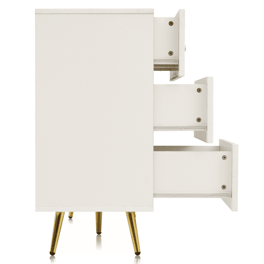 Cómoda com 6 gavetas - pés dourados - em aglomerado de madeira - Branco Cómoda com 6 gavetas - pés dourados - em aglomerado de madeira - Branco