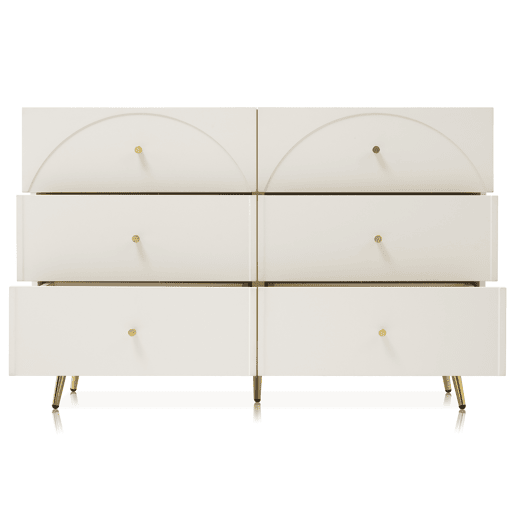 Cómoda com 6 gavetas - pés dourados - em aglomerado de madeira - Branco Cómoda com 6 gavetas - pés dourados - em aglomerado de madeira - Branco