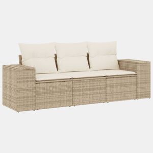 vidaXL 3 pcs conjunto de sofás p jardim com almofadões vime PE bege