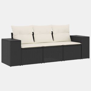 vidaXL 3 pcs conjunto sofás de jardim com almofadões vime PE preto