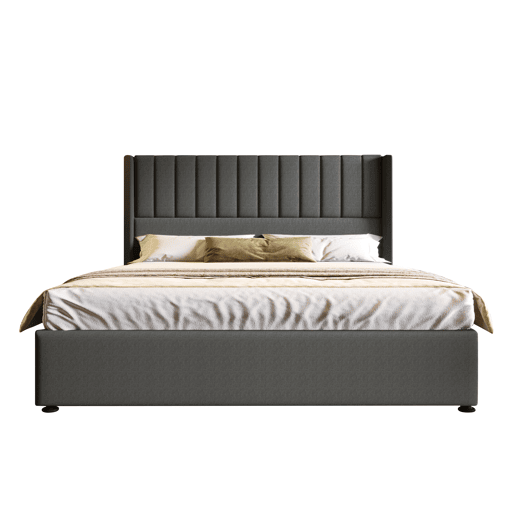 Cama contentora estofada em linho 180x200 cm com estrado de ripas - Cinzento