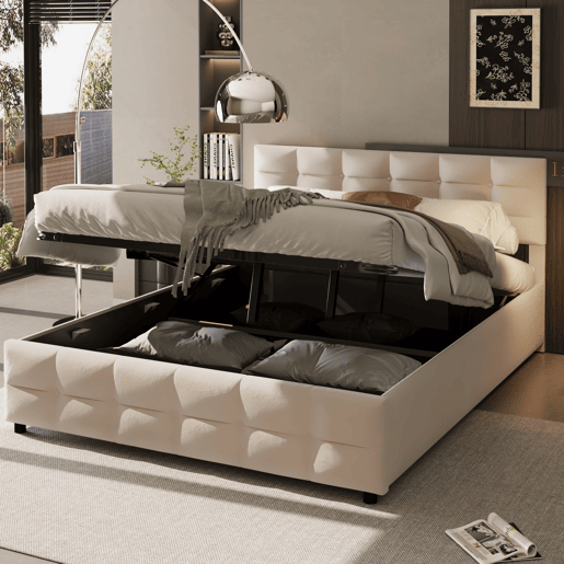 Cama de arrumação em veludo 180x200 cm - com estrado de molas - Bege