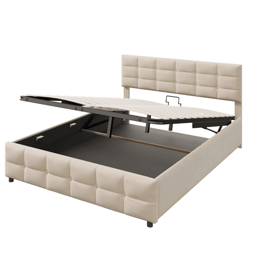 Cama de arrumação em veludo 180x200 cm - com estrado de molas - Bege