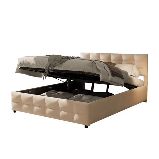 Cama de arrumação em veludo 180x200 cm - com estrado de molas - Bege