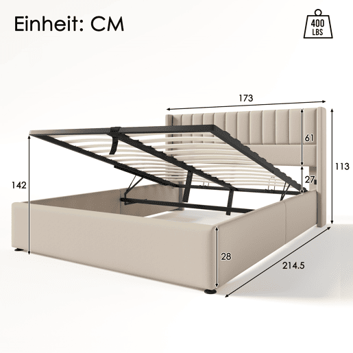 Cama contentora estofada em linho 160x200cm com estrado de ripas - Bege