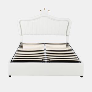 Cama contentora em pele sintética 140x200 cm - com LED e estrado - Branco