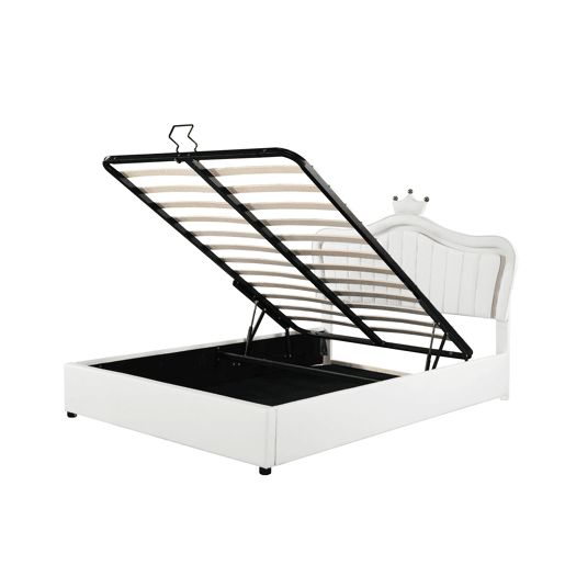 Cama contentora em pele sintética 140x200 cm - com LED e estrado - Branco