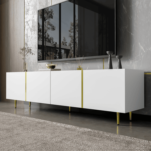 Mesa de TV L 170 cm - com 4 portas - MDF - Branco