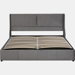 Cama para arrumação estofada 180x200cm em veludo - cama para arrumação com estrado de ripas - Cinzento