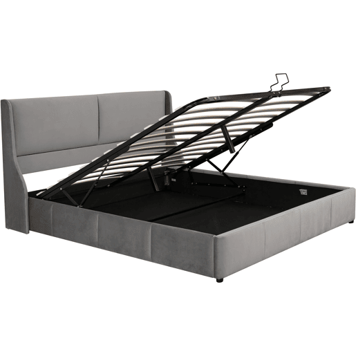 Cama para arrumação estofada 180x200cm em veludo - cama para arrumação com estrado de ripas - Cinzento