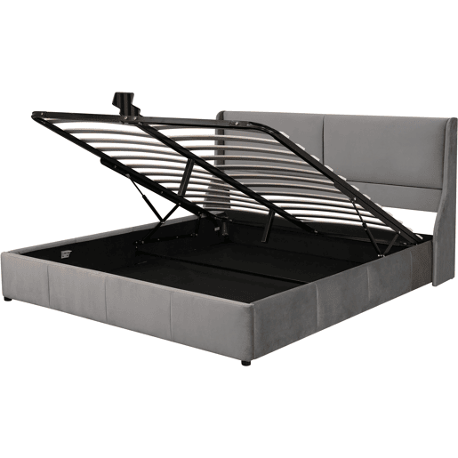 Cama para arrumação estofada 180x200cm em veludo - cama para arrumação com estrado de ripas - Cinzento